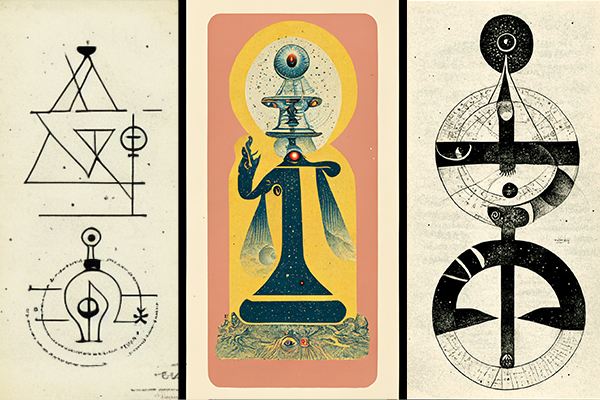 An image of a texologic tarot artwork by Kate Geck. It is a speculative card deck to think critically about emerging relations between human and machine intelligences.